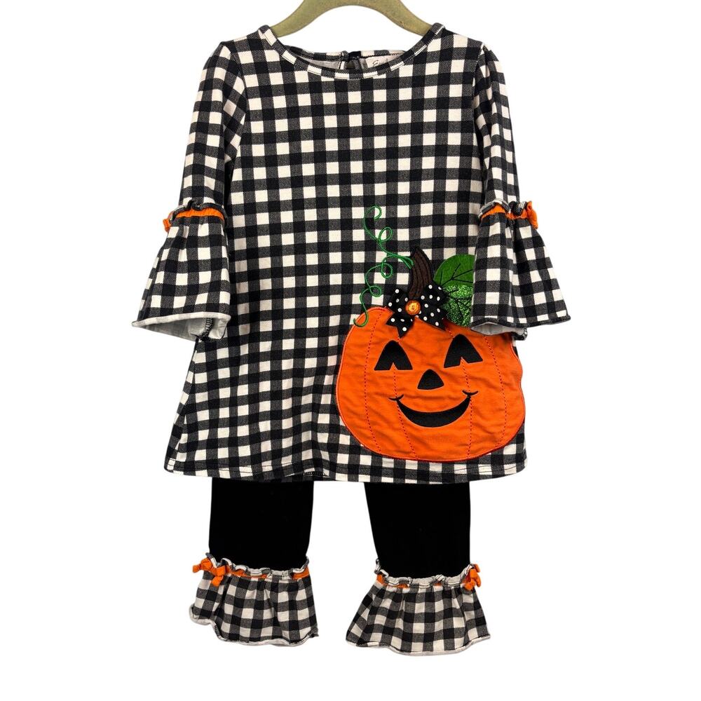 Emily Rose Girls Halloween Pumpkin Black Plaid Two Piece Set Ruffles Size 6 Cute